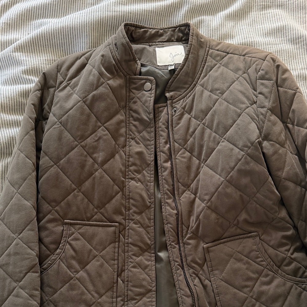 Joie Green Beige Quilted Outerwear
